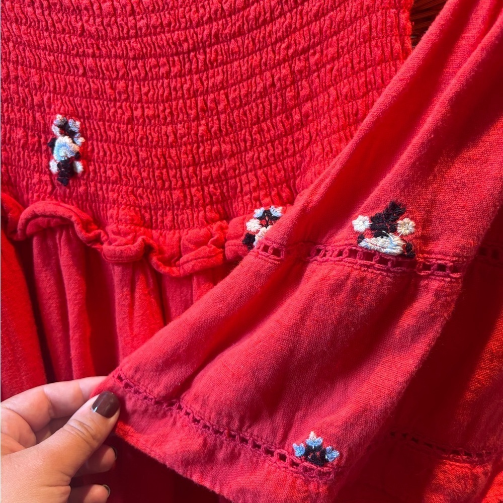Free People Red Counting Daises Off-Shoulder Dress - Picture 4 of 6